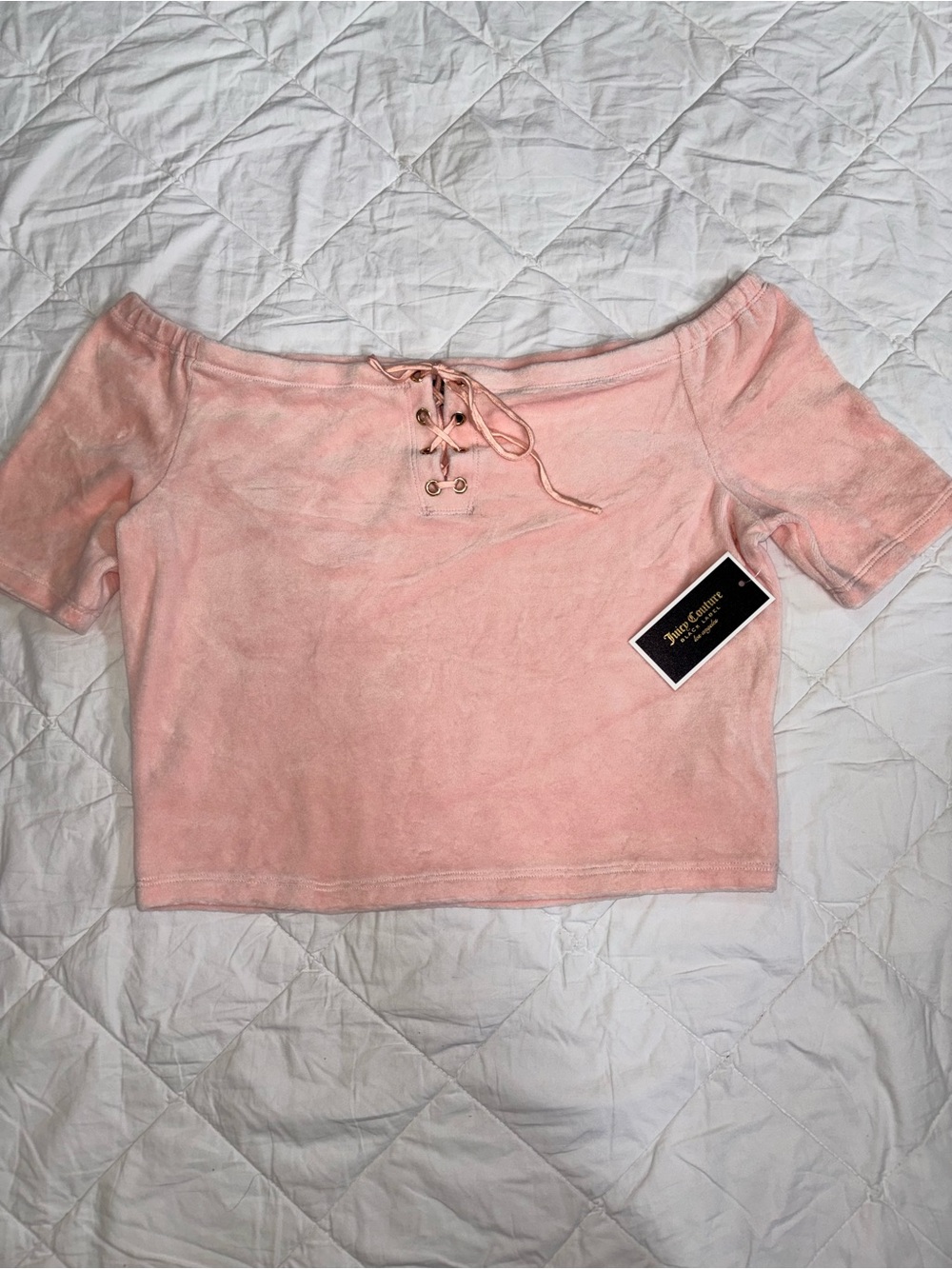 Juicy Couture Women's Off-Shoulder Lace-Up Crop Top - Pink